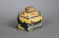 Imperial Nippon Hexagonal Arts  Crafts Style Handpainted Porcelain Covered Biscuit Jar Depicting an American 
