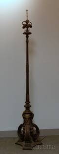 Etruscanstyle Carved Wood Columnar Floor Lamp