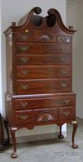 Chippendalestyle Carved Mahogany TwoPart Bonnettop Highboy