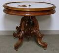 Victorian Renaissance Revival Oval White Marbletop Carved Walnut Center Table