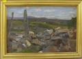 Framed Oil on Canvas of a Landscape View with Stone Wall