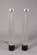 Pair of Tubular Glass and Metal Column Floor Lamps