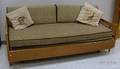 Midcentury Modern Caned Wood Trundle SofaBed with Cushions