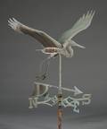 Patinated Molded Copper Fullbody Heron Weather Vane and Directionals
