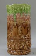 Majolica Glazed Art Pottery Umbrella Stand