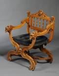 Victorian Italian Renaissance Style Upholstered Carved Walnut Armchair