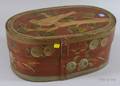 Scandinavian Provincial Oval Polychrome Paint Decorated Lapsided Wooden Storage Box with Cover