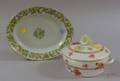 Covered Porcelain Serving Dish and Green Oval Export Tray