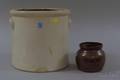 E Midy Brothers Woonsocket Glazed Stoneware Bean Pot and a Glazed Stoneware FourGallon Crock