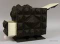 Blackpainted Tramp Art Notchcarved Footed Wooden Box with Lidded Top and End Drawer