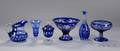Six Pieces of Cobalt Cut to Clear Glass Items