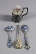 Four Russian Silver and Enamel Tablewares