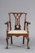 Chippendalestyle Carved Mahogany Open Armchair