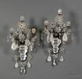 Pair of Baroquestyle Rock Crystal and Colorless Glass Three Light Sconces