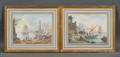 Continental School 18th Century Style Lot of Two Harbor Views Loading the Launch
