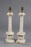 Pair of Classical Revival Carved Alabaster Columnform Lamp Bases