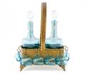 Bohemian Blue Glass Decanter Set w Stand