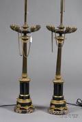 Pair of Napoleon III Style Parcelgilt Bronze Oil Lamps