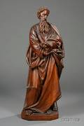 Large Carved Wood Statue of a Male Saint