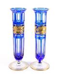 Pair of Moser Cobalt Blue Cut to Clear Vases
