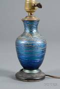 Iridescent Blue Threaded Art Glass Boudoir Table Lamp