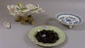 French Faience Deep Dish Fruit Plate and Footed Leafform Dish