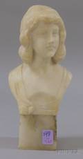 Italian Alabaster Bust of a Young Man on a White Marble Base