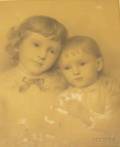 Framed Graphite with Whiting on Paper Portrait of Two Children by Jennie Augusta Brownscombe American 18501936