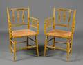 Pair of Frenchstyle Stencil Decorated and Painted Ladderback Armchairs