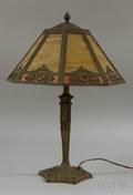 Patinated Brass and Slag Glass Table Lamp