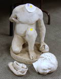 Classical Revival Carved White Marble Statue of a Kneeling Boy with Dove and Nest