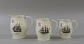 Three Graduated Spode Pottery Jugs with Sailing Vessel Transfer Decoration