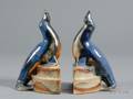 Pair of Blue Glazed Art Pottery Seal Figural Bookends