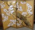 Japanese Watercolor and Gouache on Paper Flowering Tree Branch SixPanel Floor Screen
