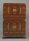 Asian Brassmounted Hardwood Dovetailconstructed TwoPart Tansu Chest
