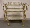 Rococostyle Cast Brass ThreeTiered Beverage Wagon with Mirrored and Glass Shelves