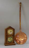 Copper Bedwarmer with Turned Wood Handle and a Mahogany Cased Doric Shelf Clock