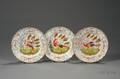 Set of Six Chelseastyle Gilt and Handpainted Bird and Floral Decorated Porcelain Plates