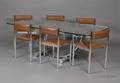 Glasstop Chrome Dining Table and Six Upholstered Chrome Chairs