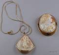 14kt Gold Framed Shell Carved Portrait Cameo and a Gold Framed Shell Carved Cameo Pendant