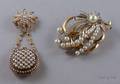 Retro 14kt Gold Diamond and Pearl BroochClip and an 18kt Gold and Seed Pearl Pendant Watch
