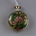 Ladys Swiss 14kt Gold Enamel Decorated and Rosecut Diamond Pendant Watch