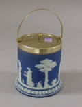 Wedgwood Silver Plate Mounted Dark Blue Jasper Dip Biscuit Barrel