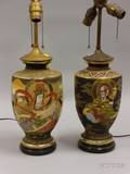 Near Pair of Japanese Satsuma Vase Table Lamps