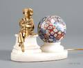 Giltmetal Figural and Millefiori Art Glass Table Lamp with Stone Base