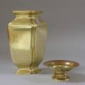 Asian Brass Vase and a Small Paintdecorated Small Brass Tazza