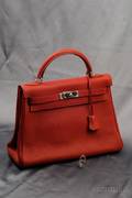 Rouge Leather Kelly Handbag Hermes