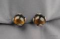 18kt Blackened Gold Catseye Smoky Quartz and Diamond Earclips