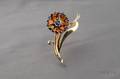 Retro 14kt Gold Citrine and Sapphire Flower Brooch