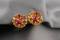 18kt Gold Ruby and Diamond Flower Earclips Aletto Bros